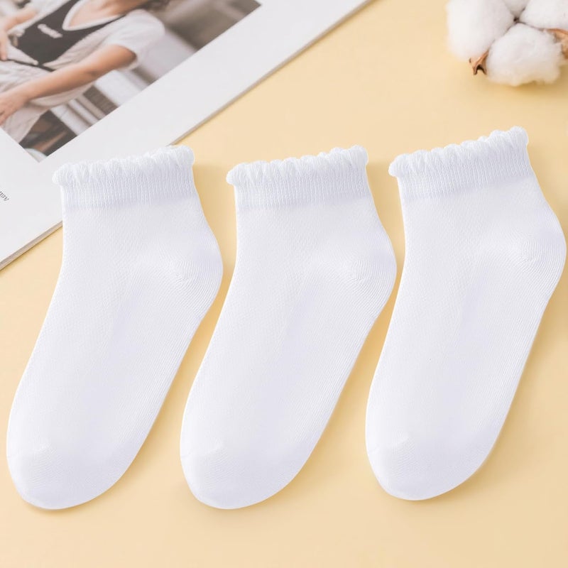 phnydreg 3 Pairs Girls Ruffle Socks Mesh Thin White Socks School Uniform Kids Cotton Crew Ankle Sock for Girls Frilly Dress Sock - Image 4
